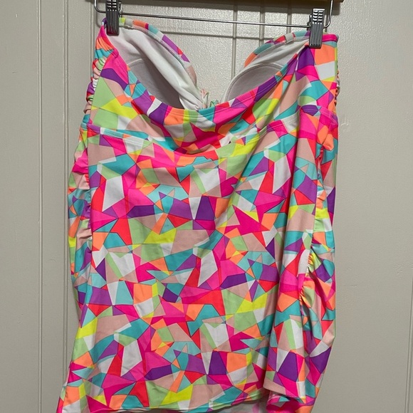 Liz Lange Size med Maternity Multicolor Neon Pink Green Tankini Swim Tube Top - Picture 4 of 4